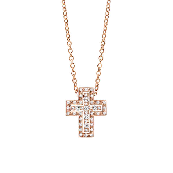 Belle &Eacute;poque Rose Gold and Diamond Pav&eacute; Cross Pendant